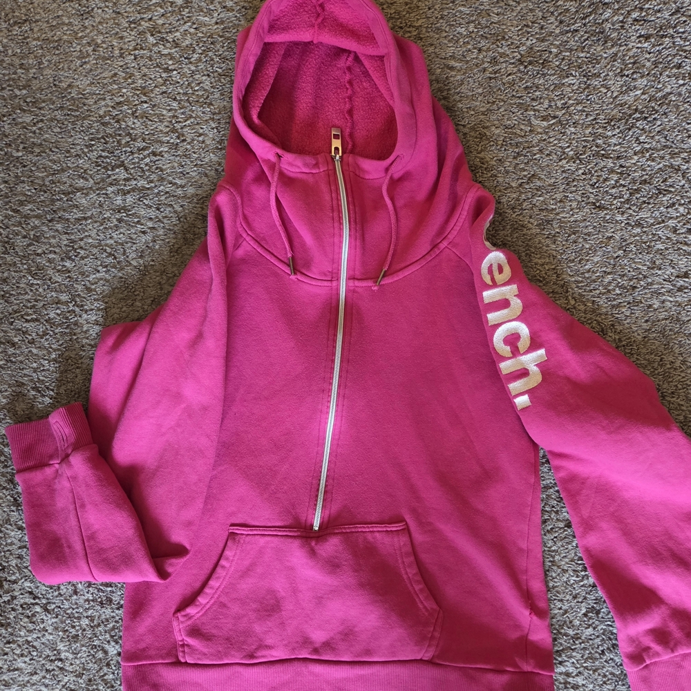 Bench Hot Pink Full-Zip Hoodie with Sleeve Logo